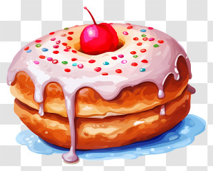 Doughnut - Cherry-Topped Glazed Donut Transparent PNG