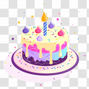 Birthday Cake - Colorful Birthday Cake With Candle Design Transparent PNG