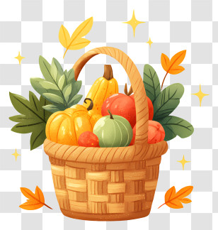 Basket With Autumn Produce - Harvest Basket With Pumpkins Transparent PNG