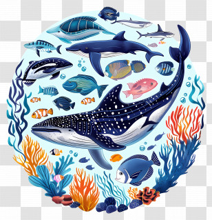 Underwater Wildlife - Vivid Marine Life In A Colorful Coral Reef Habitat Transparent PNG