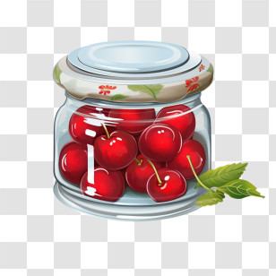 Fruit Jam - Jar Filled With Fresh Red Cherries Illustration Transparent PNG