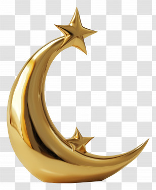 Golden Crescent - Golden Crescent Moon And Stars Transparent PNG
