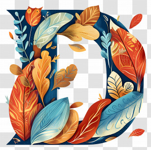Letter D - Decorative Letter D With Leaves Design Transparent PNG