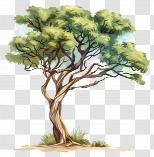 Acacia - Natural Tree Illustration With Green Leaves Transparent PNG