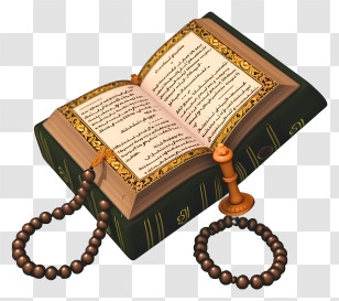 Realistic 3d Holy Book Of Koran And Pray Beads - Open Quran With Prayer Beads Transparent PNG
