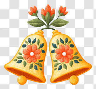 Indian Wedding Floral Bells - Beautiful Decorative Bells With Flowers Transparent PNG