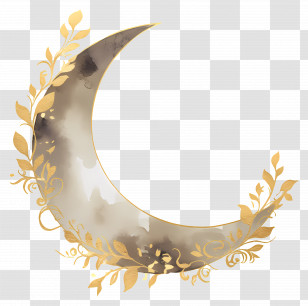 Crescent Moon - Golden Crescent Moon With Leafy Design Transparent PNG