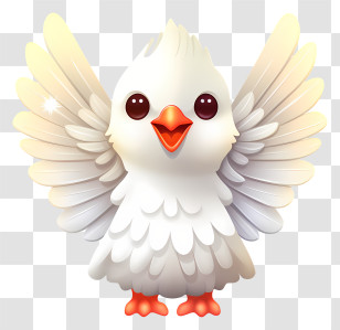 Bird - Cute White Cartoon Dove With Open Wings Transparent PNG