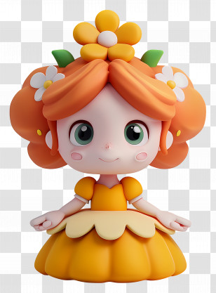 Princess Daisy - Cute Doll With Flower Dress Transparent PNG