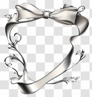 Ribbon Border - Elegant Silver Ribbon Frame Transparent PNG
