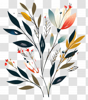Flower Branch - Abstract Plant Illustration Transparent PNG
