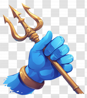 Trishul - Blue Hand Holding Golden Trident Transparent PNG