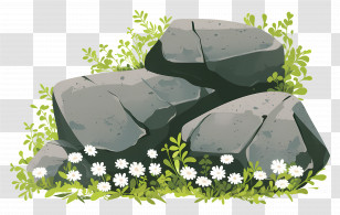Flowering Shrubs - Rocks And Plants Illustration Transparent PNG