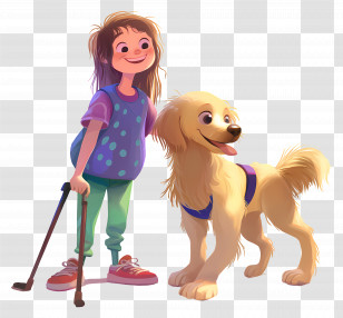 Blind Girl - Girl With Crutches And Her Loyal Dog Transparent PNG