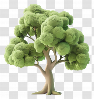 Animated Tree - Stylized Green Tree With Dense Foliage Transparent PNG