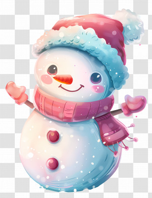 Christmas Snowman - Festive Snowman With Scarf And Hat Transparent PNG