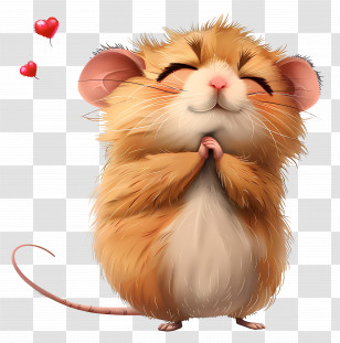 Kissing - Cute Praying Mouse With Hearts Transparent PNG