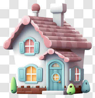 Pink And White Building - Cute Pastel Cartoon House Transparent PNG