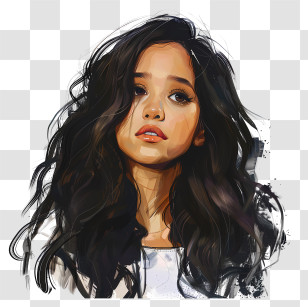 Jenna Ortega - Girl With Black Hair Illustration Transparent PNG