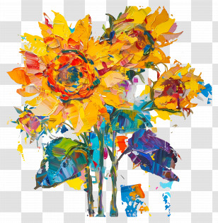 Oil Painting - Colorful Sunflower Painting Transparent PNG