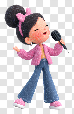 Girl Performing Karaoke - Joyful Singing Girl With Microphone Transparent PNG