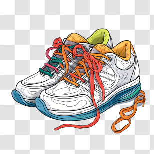 Sneakers - Sports Shoes With Colorful Laces Transparent PNG
