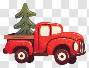 Christmas Truck - Red Vintage Truck With Christmas Tree Transparent PNG