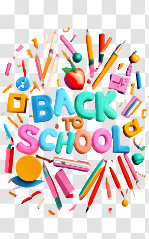 Back To School - Colorful Back To School Text With School Supplies Transparent PNG