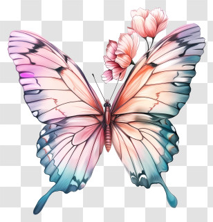 Spring Begins - Butterfly With Flowers Illustration Transparent PNG