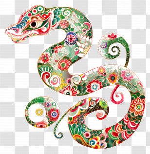 Chinese Zodiacs - Colorful Snake With Decorative Floral Patterns Transparent PNG