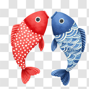 Pisces Zodiac Sign - Red And Blue Koi Fish Pair Transparent PNG