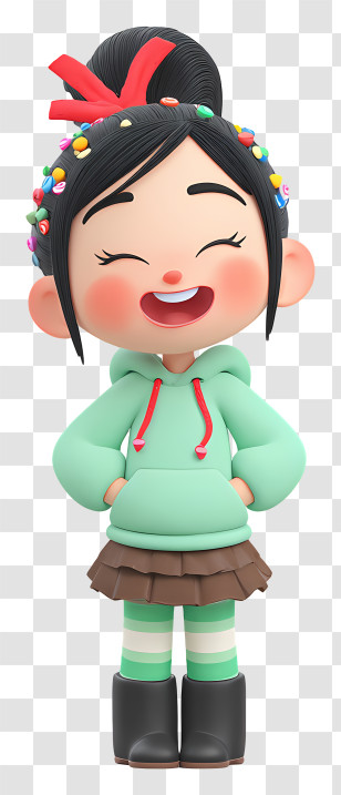 Cartoon Girl Laughing - Joyful Girl In Mint Hoodie Transparent PNG