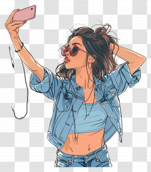 Woman Taking Selfie - Girl Taking Selfie Illustration Transparent PNG