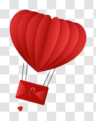 Red Hot Air Balloon - Red Heart Balloon With Envelope Transparent PNG
