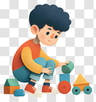 Boy Playing Toys - Adorable Child With Building Blocks Transparent PNG