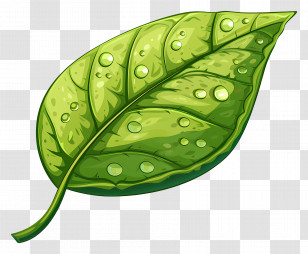 Single Leaf - Green Leaf With Dew Drops Illustration Transparent PNG