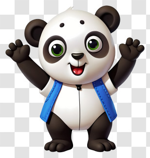 Panda For School - Cheerful Waving Panda Mascot Transparent PNG