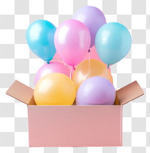 Balloons - Colorful Balloons In A Gift Box Transparent PNG