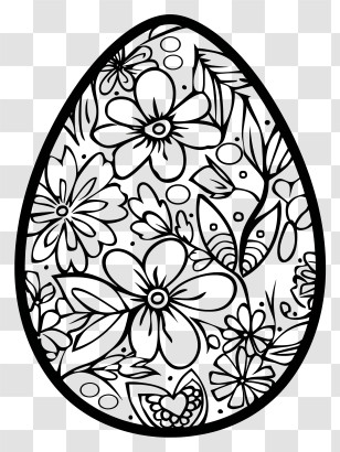 Easter Egg Coloring - Floral Easter Egg Outline Design Transparent PNG