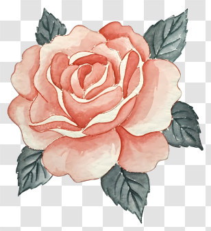 Pink Rose - Elegant Peach-colored Rose Watercolor Illustration Transparent PNG