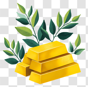 Gold Bars - Gold Bars With Leaves Transparent PNG