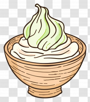 Yogurt - Bowl Of Whipped Cream With Light Green Swirl Transparent PNG
