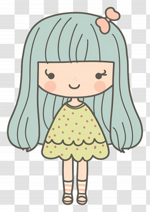 Doll - Adorable Cartoon Girl With Green Hair Transparent PNG