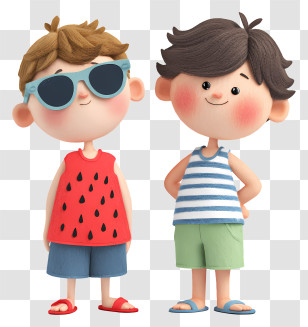 Boys In Summer Vacation - Two Boys In Summer Attire Transparent PNG