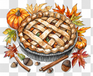 Thanksgiving Pie - Pumpkin Pie With Autumn Decorations Transparent PNG