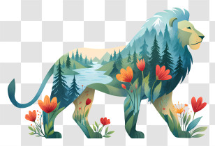 Nature Lion - Teal Lion Wilderness Illustration Transparent PNG