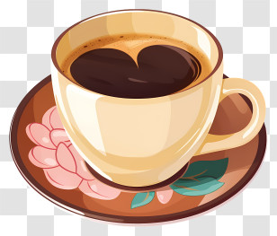 Coffee Cup - Floral Coffee Cup On Decorative Saucer Transparent PNG