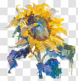 Oil Painting - Vibrant Sunflower Painting Transparent PNG