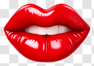 Emoji - Glossy Red Lips With Romantic Shine Transparent PNG