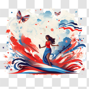 Costa Rica Independence Day - Patriotic Woman With Butterflies Transparent PNG